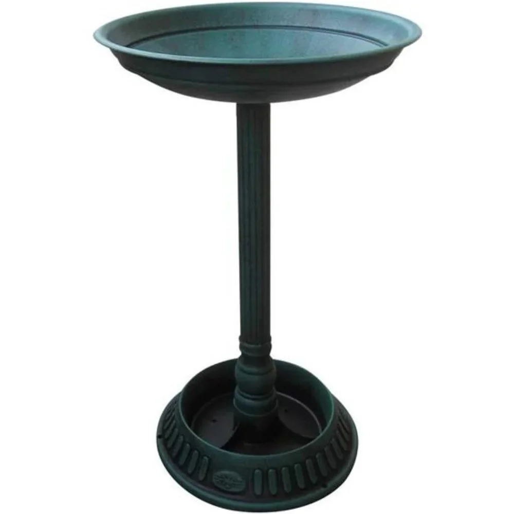 Plastic Outdoor Decor for Garden, Patio, Deck, Porch-Green Birdbath with Planter